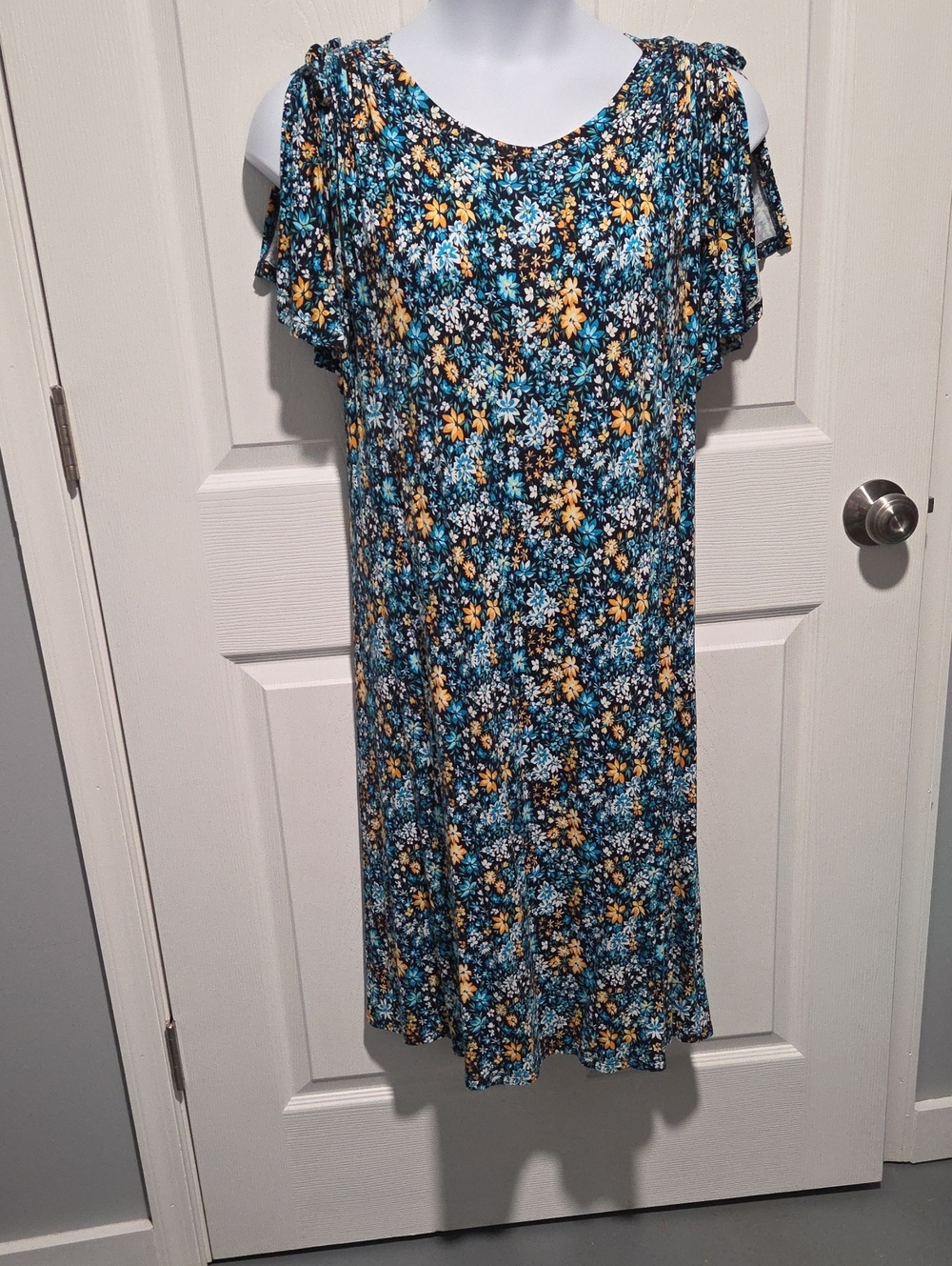 Terra & Sky Teal and Yellow Floral  Midi Dress